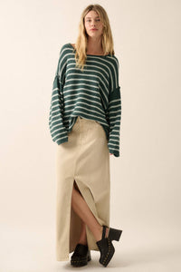Striped Textured Knit Oversized Sweater