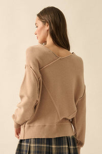 Stella Solid Knit V-Neck Exposed-Seam Sweater