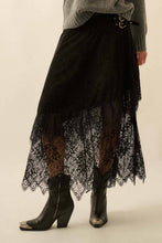 Load image into Gallery viewer, Boho Faux Suede and Lace Buckled-Waist Maxi Skirt