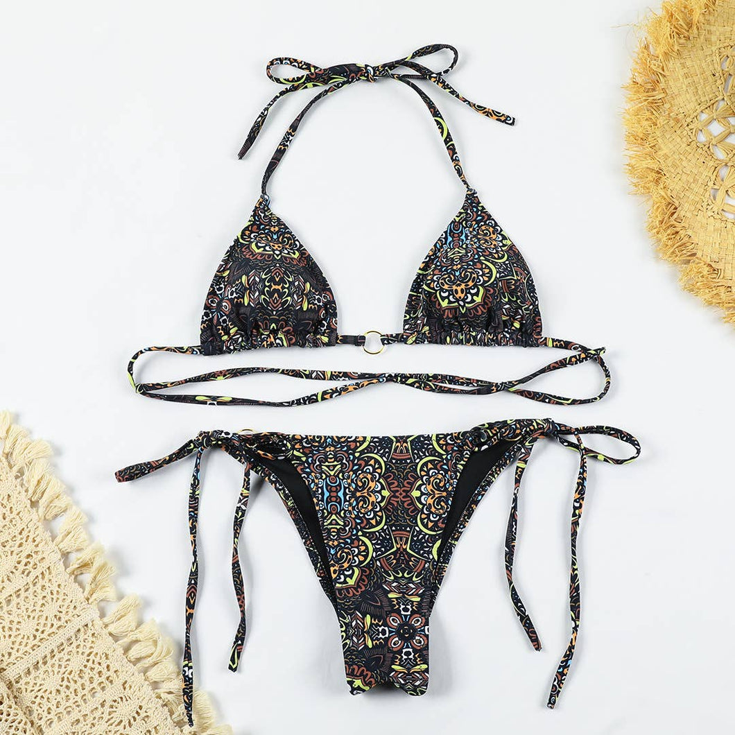 2 Piece Flower Print Bikini Swimsuit Set