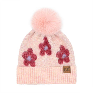 Daisy Contrast Faux Fur Pom C.C Beanie