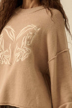 Load image into Gallery viewer, Embroidered Horses Solid Knit Exposed-Seam Sweater