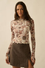 Load image into Gallery viewer, Floral Mesh Raglan-Sleeve Mock-Neck Thumbhole Top
