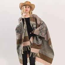 Load image into Gallery viewer, Striped Leopard Aztec Fringe Ruana