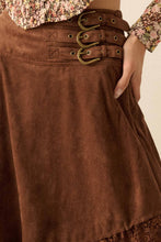 Load image into Gallery viewer, Boho Faux Suede and Lace Buckled-Waist Maxi Skirt