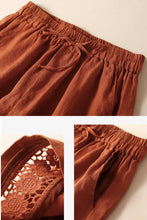 Load image into Gallery viewer, Floral crochet lace patchwork cotton linen shorts