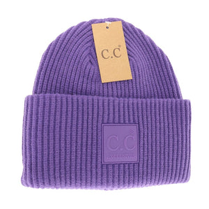 Solid Ribbed CC Beanie with Rubber Patch