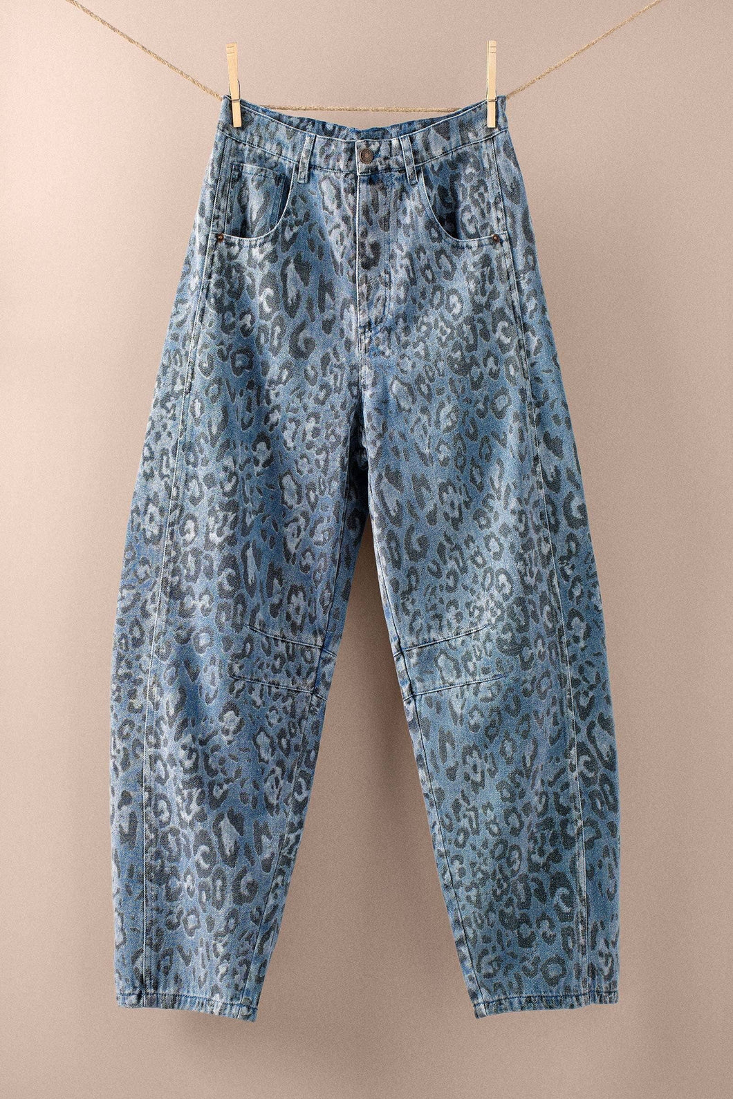 Leopard Print Barrel Straight Denim Pants