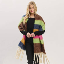 Load image into Gallery viewer, Multi Color Striped Brushed Fringe Blanket Scarf