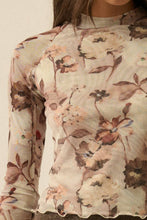 Load image into Gallery viewer, Floral Mesh Raglan-Sleeve Mock-Neck Thumbhole Top