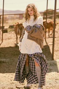 Plaid Flannel Button-Front Drawstring Maxi Skirt