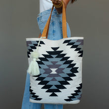 Load image into Gallery viewer, White, Black &amp; Lt. Blue Western Tote