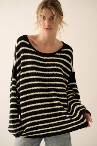 Striped Textured Knit Oversized Sweater