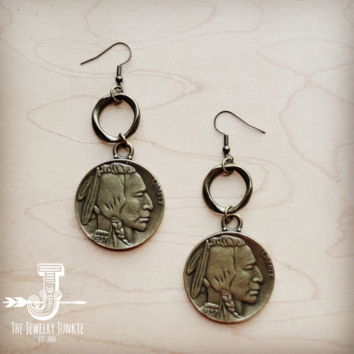 Antique Gold Indian Buffalo Head Earrings