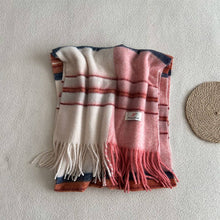 Load image into Gallery viewer, Blue Plaid Faux Cashmere Scarf – Winter Warm