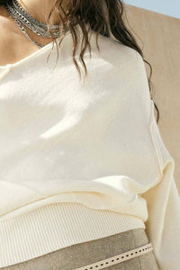Stella Solid Knit V-Neck Exposed-Seam Sweater