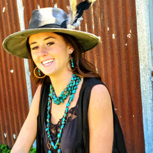 Load image into Gallery viewer, Copper Hoop Earrings in Natural Turquoise and Wood