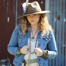 Load image into Gallery viewer, Leather Cord Necklace Antique Gold Hoop &amp; Natural Turquoise