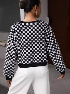 Checkered Plush Pullover Sweatshirt