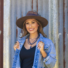 Load image into Gallery viewer, Western Copper Hoop Earrings w/ Blue Lapis Beads 225w