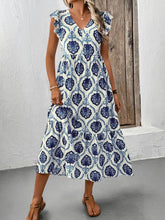 Load image into Gallery viewer, Boho Flutter Sleeve Floral Print V-Neck Midi Dress