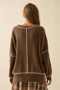 Stacy Red Exposed-Seam Oversize Sweater