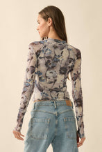 Load image into Gallery viewer, Floral Mesh Raglan-Sleeve Mock-Neck Thumbhole Top