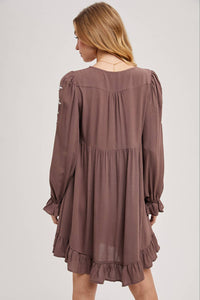 FLOUNCY RUFFLED DRESS EMBROIDERED