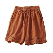 Load image into Gallery viewer, Floral crochet lace patchwork cotton linen shorts