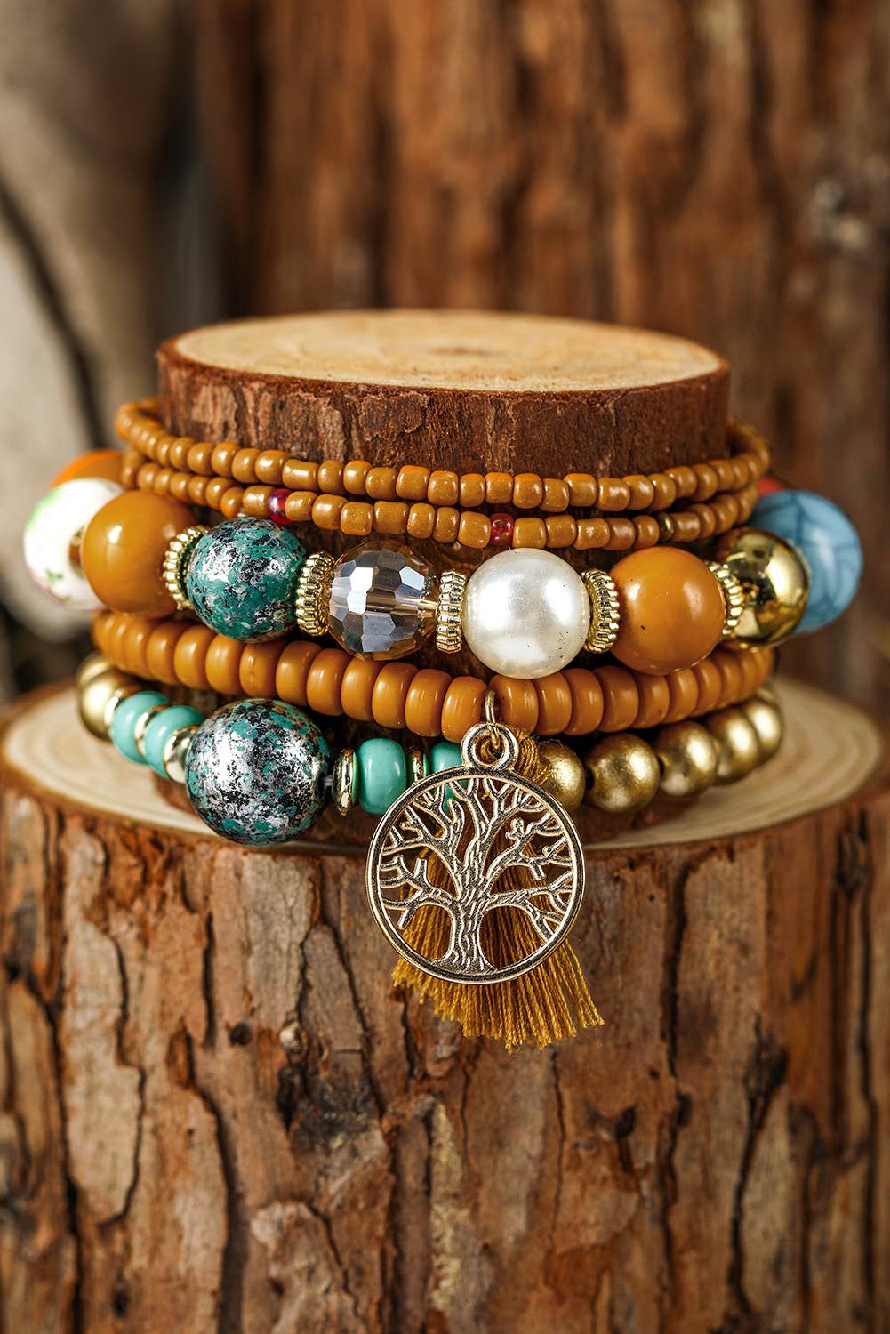 Boho Beaded Turquoise Bracelets Set 5pcs