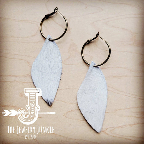 Antique Gold Hoop Dangle Earrings with White-Gray