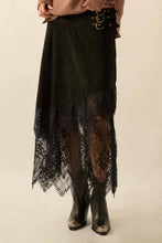 Load image into Gallery viewer, Boho Faux Suede and Lace Buckled-Waist Maxi Skirt