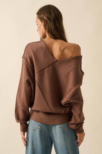 Stella Solid Knit V-Neck Exposed-Seam Sweater