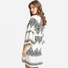Load image into Gallery viewer, Boho Pattern Print Drawstring Mini Dress