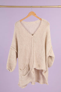 Asymmetric Oversized Sweater with Pocket - made in Italy