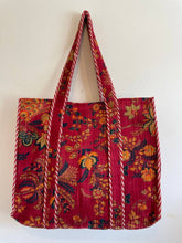 Load image into Gallery viewer, Red Floral Velvet quilted tote bags