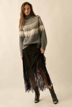 Load image into Gallery viewer, Boho Faux Suede and Lace Buckled-Waist Maxi Skirt