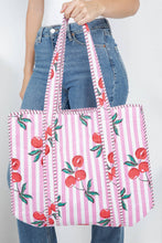 Load image into Gallery viewer, Striped Cherry Reversible Quilted Cotton Tote Bag