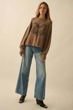 Load image into Gallery viewer, Embroidered Horses Solid Knit Exposed-Seam Sweater