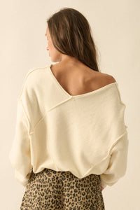 Stella Solid Knit V-Neck Exposed-Seam Sweater