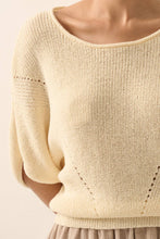 Load image into Gallery viewer, Gia Short-Sleeve Pointelle Ribbed Knit Sweater