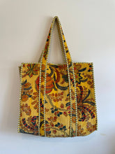 Load image into Gallery viewer, Gold Floral Quilted Velvet Tote Bag