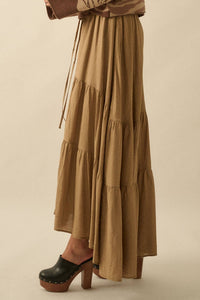 Stella Striped Lace-Trim Tiered Button-Front Maxi Skirt