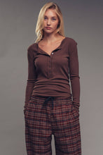 Load image into Gallery viewer, Chocolate Henley Long Sleeve Top