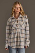 Load image into Gallery viewer, Cream, Dusty Blue &amp; Tan Plaid Flannel