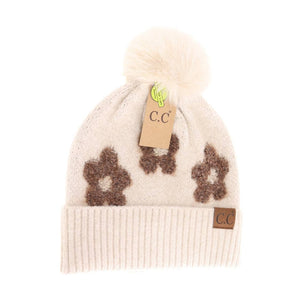 Daisy Contrast Faux Fur Pom C.C Beanie