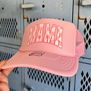 Mama Pink Checkered Otto Foam Front Trucker Hat