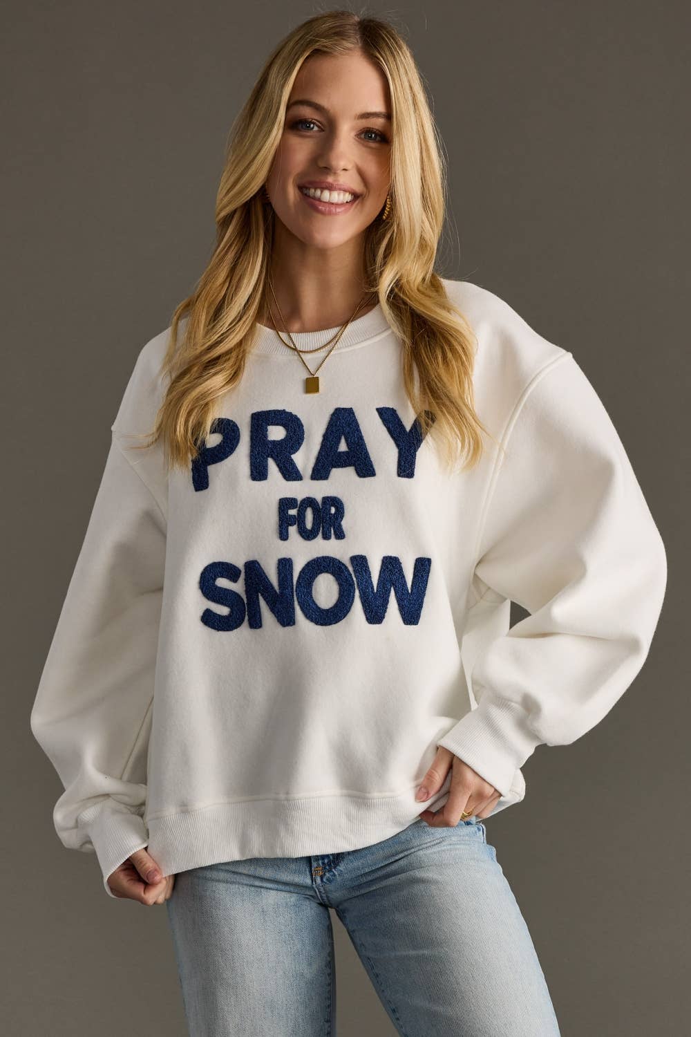 White Pray For Snow Sweatshirt