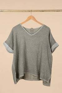 Italian Cotton Linen Rolled Sleeve T-shirt