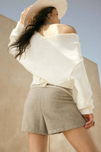 Stella Solid Knit V-Neck Exposed-Seam Sweater